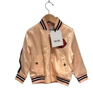CARLIJNQ Pink/Peach Satin Bomber Jacket - size 1-2 (fits VERY generously)